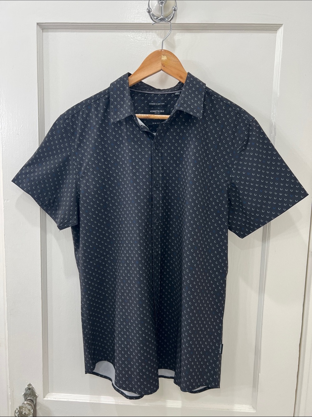 Kenneth Cole Black Short-Sleeve Button-Down with Micro Dot Print